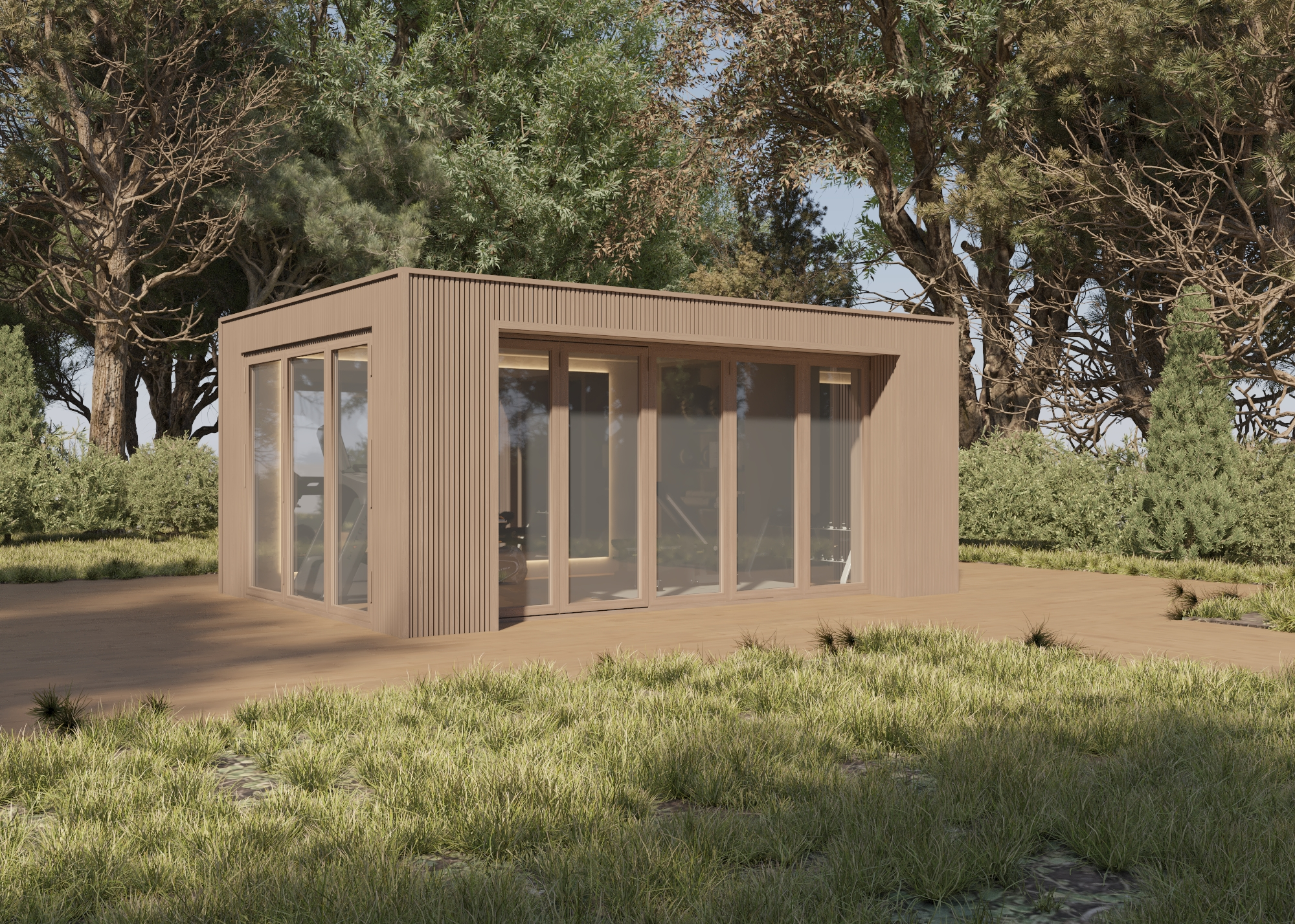 Flat Roof Pod configured as a private garden gym