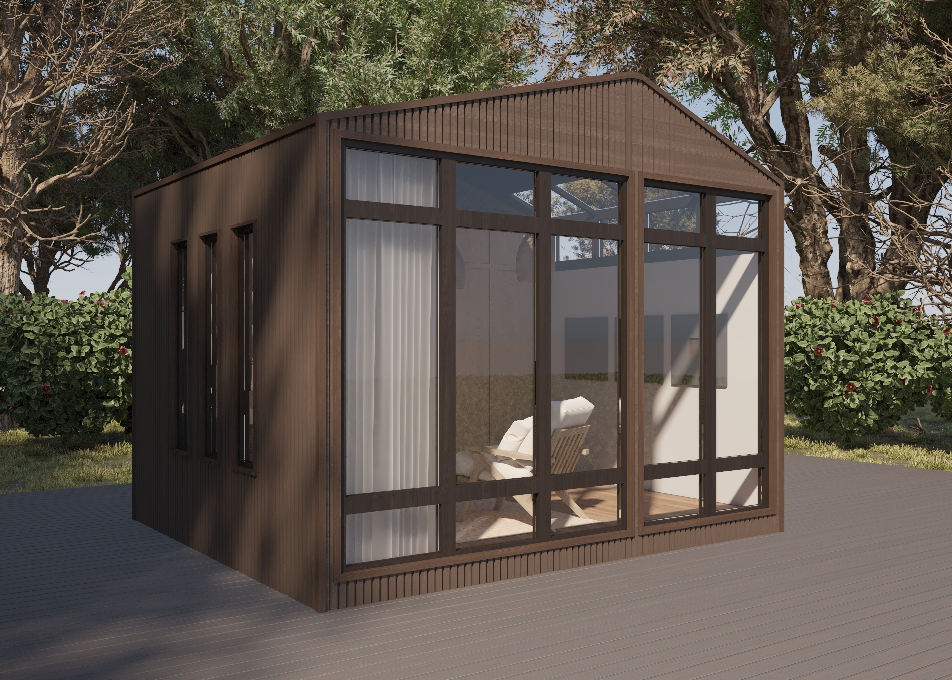 Garden pod in a lush garden