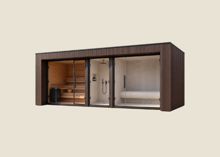Right-side architectural view of the modular Wellness Pod